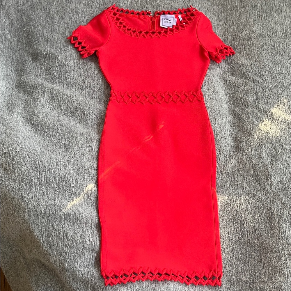 Herve Leger Vibrant Red Midi Dress